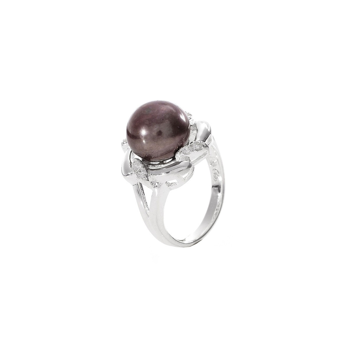 Bague Perle de culture Noire, argent et oxydes de zirconium "Way Pearl 8"