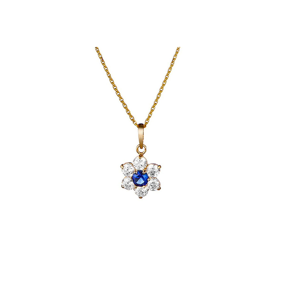 Pendentif Fleur Or 375 Zirconium Bleu Pendentif "Honnêteté" Or jaune