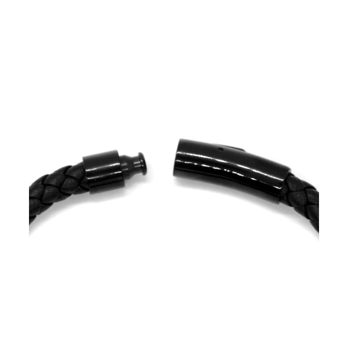 Bracelet Homme cuir noir et détail gris "ROPE" Bracelet Homme cuir noir et détail gris "ROPE"