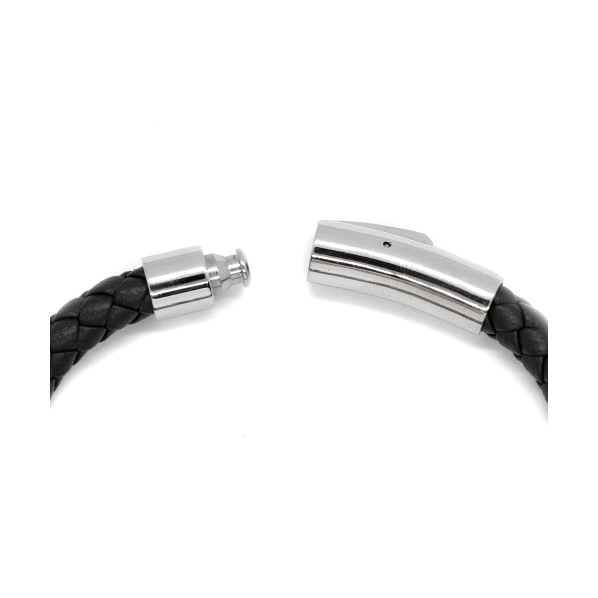 Bracelet Homme acier et cordon noir "RING BRACELET HOMME" Bracelet Homme en acier "Lysandor" Taille M