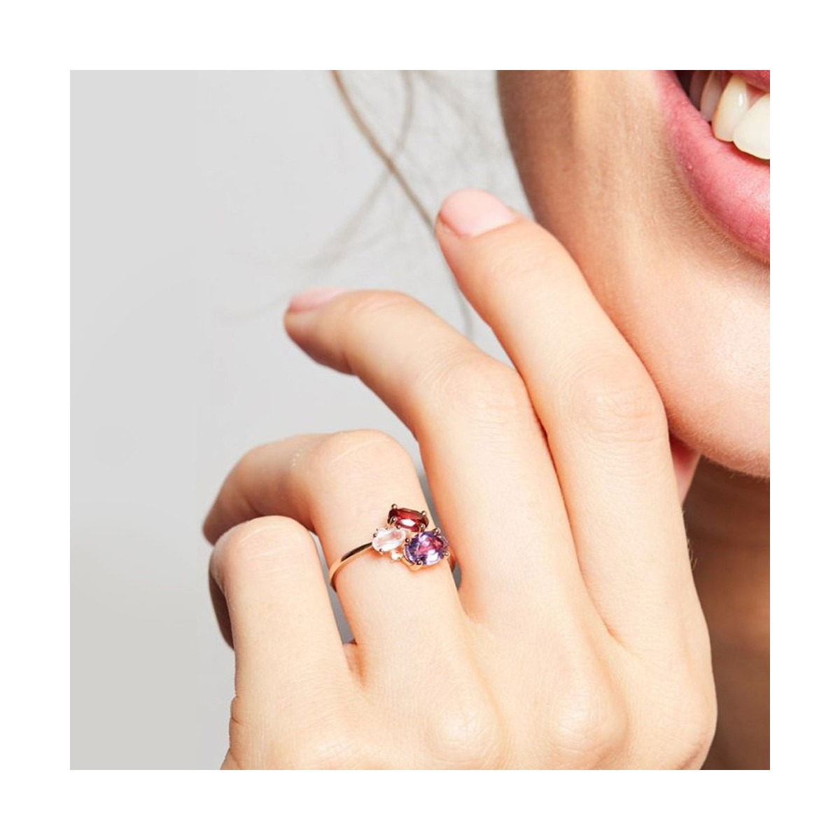 Bague Or Rose "BARBARA" Diamants 0,02 carat avec Améthyste 0,70ct, Rhodolite 0,66ct et Quartz rose 0,33ct Bague "Barbara Multipierre" Or rose et Diamants