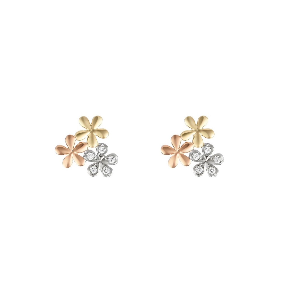 Boucles d'oreilles or tricolore et oxydes de zirconium "Minis Fleurs" Boucles d'oreilles "Douce" Or tricolore