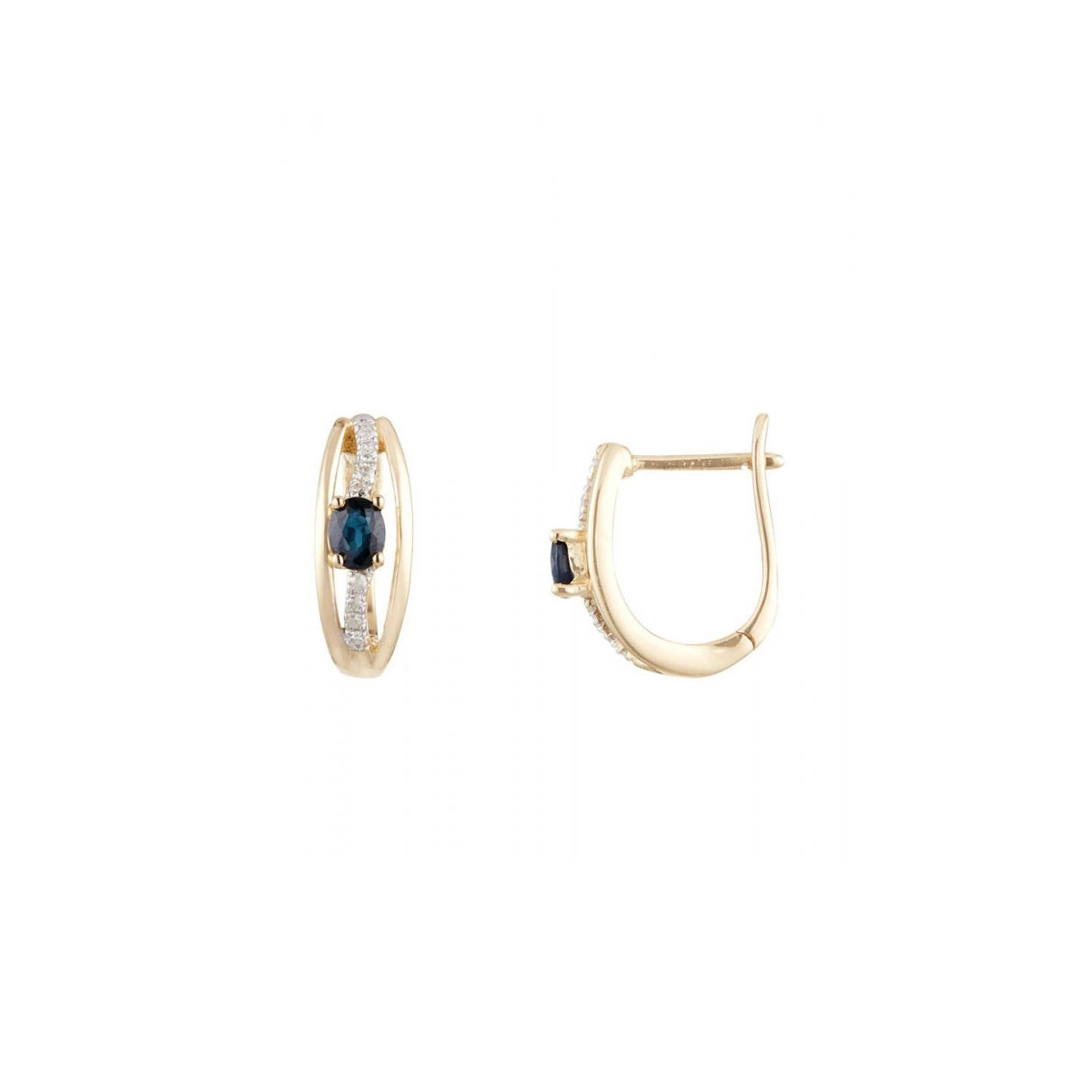 Boucles d'oreilles Or Jaune 16 diamants HP1 0,072 carat et Saphir Boucles d'oreilles Or Jaune Diamant et Saphir