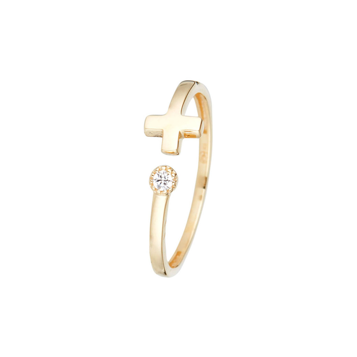 Bague Or jaune 375/1000 et zirconium Bague "Little Cross" Or jaune