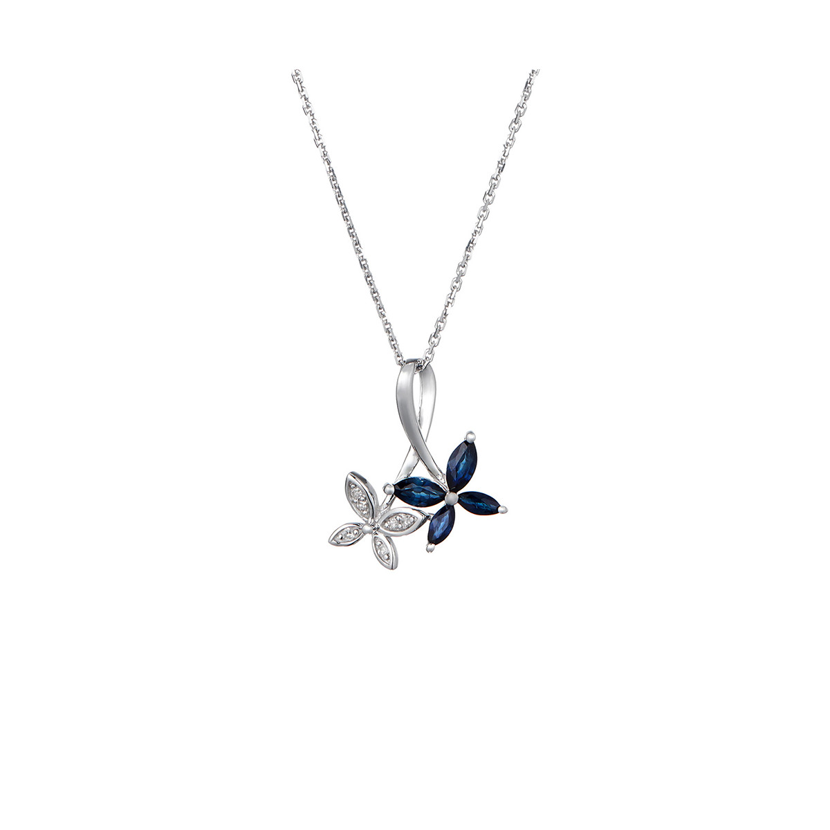 Pendentif "Héméra Saphir diamant forme fleur Pendentif "Fabienne" Or blanc et Saphir