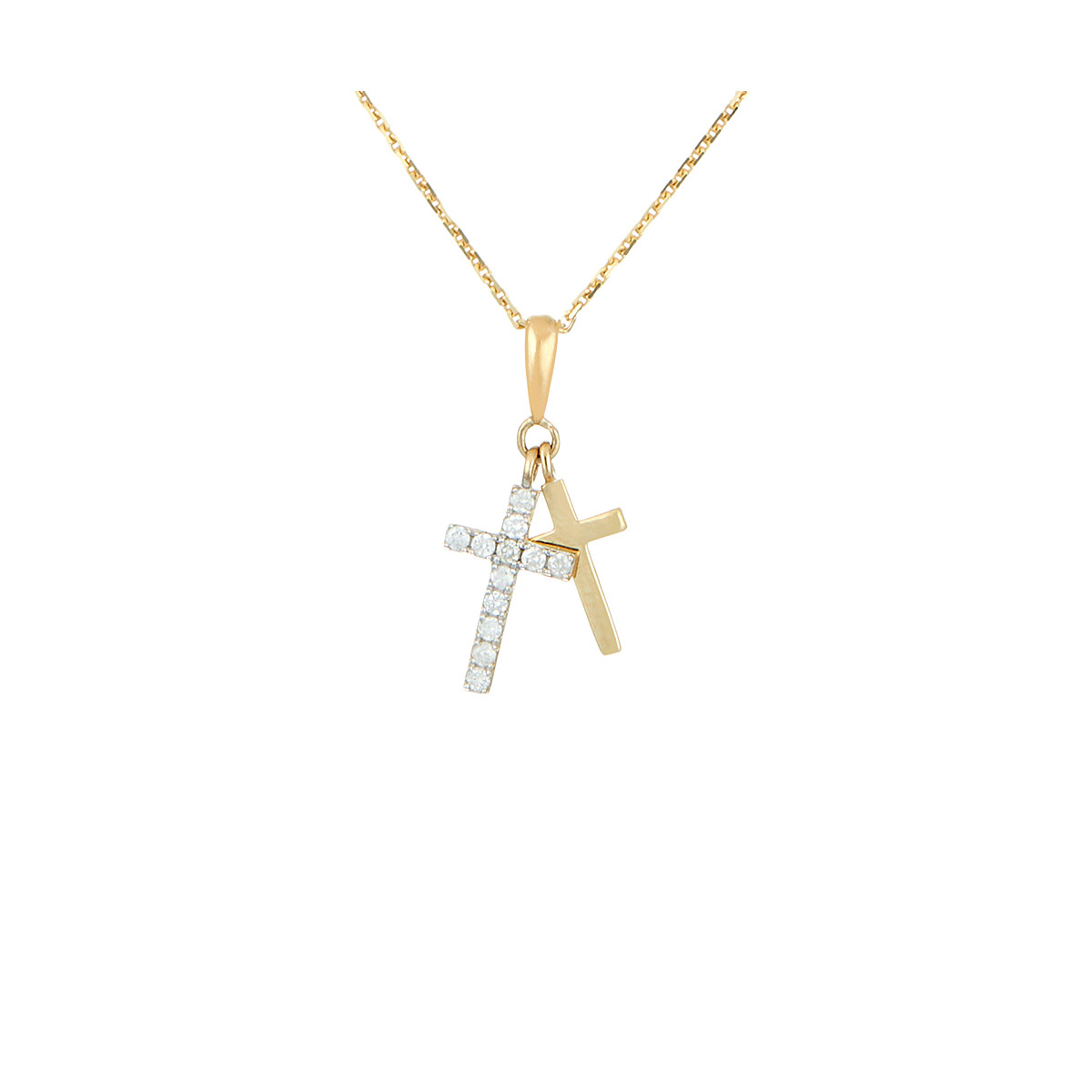 Pendentif "Croix Double" Or jaune et Diamant