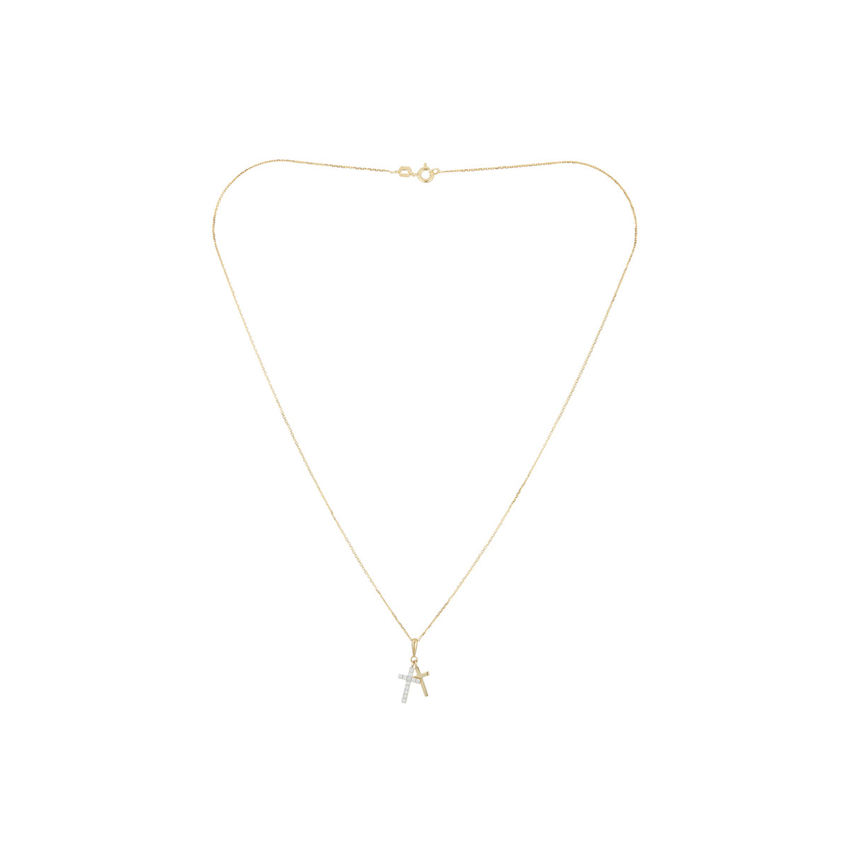 Pendentif "Croix Double" Or jaune et Diamant