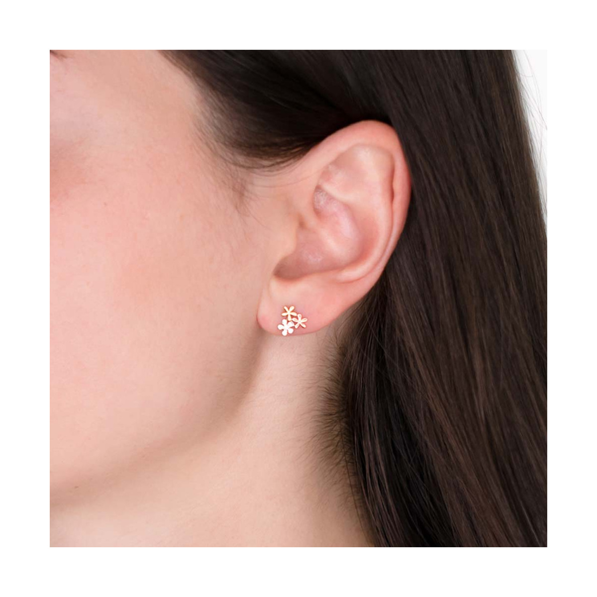 Boucles d'oreilles or tricolore et oxydes de zirconium "Minis Fleurs" Boucles d'oreilles "Douce" Or tricolore