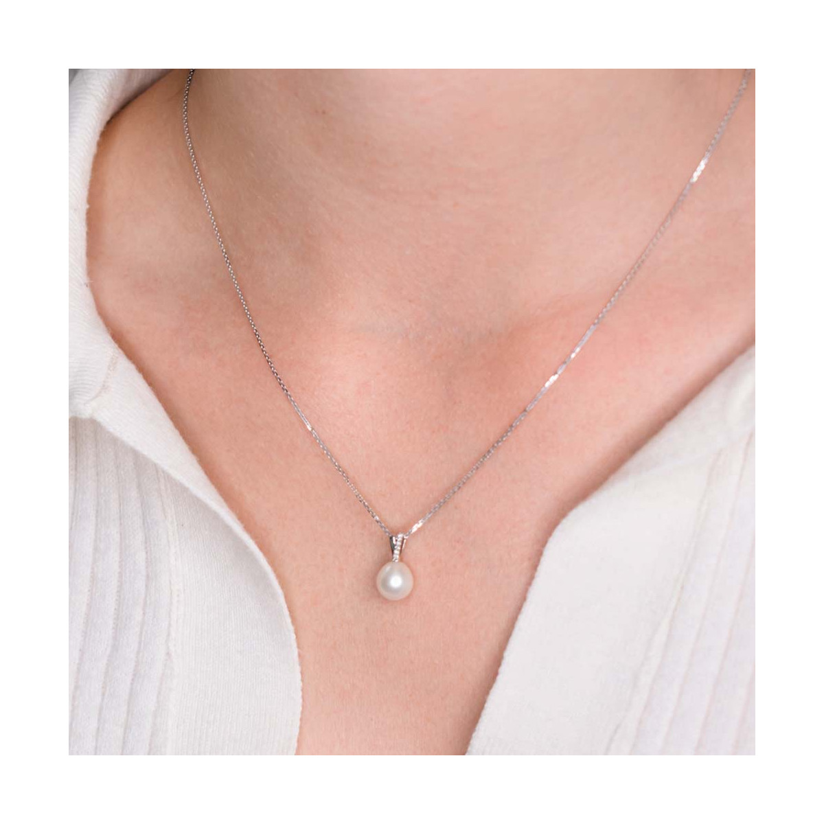Pendentif Or Blanc Diamant et Perle Pendentif "Pégase Solaire" Or blanc et Perle