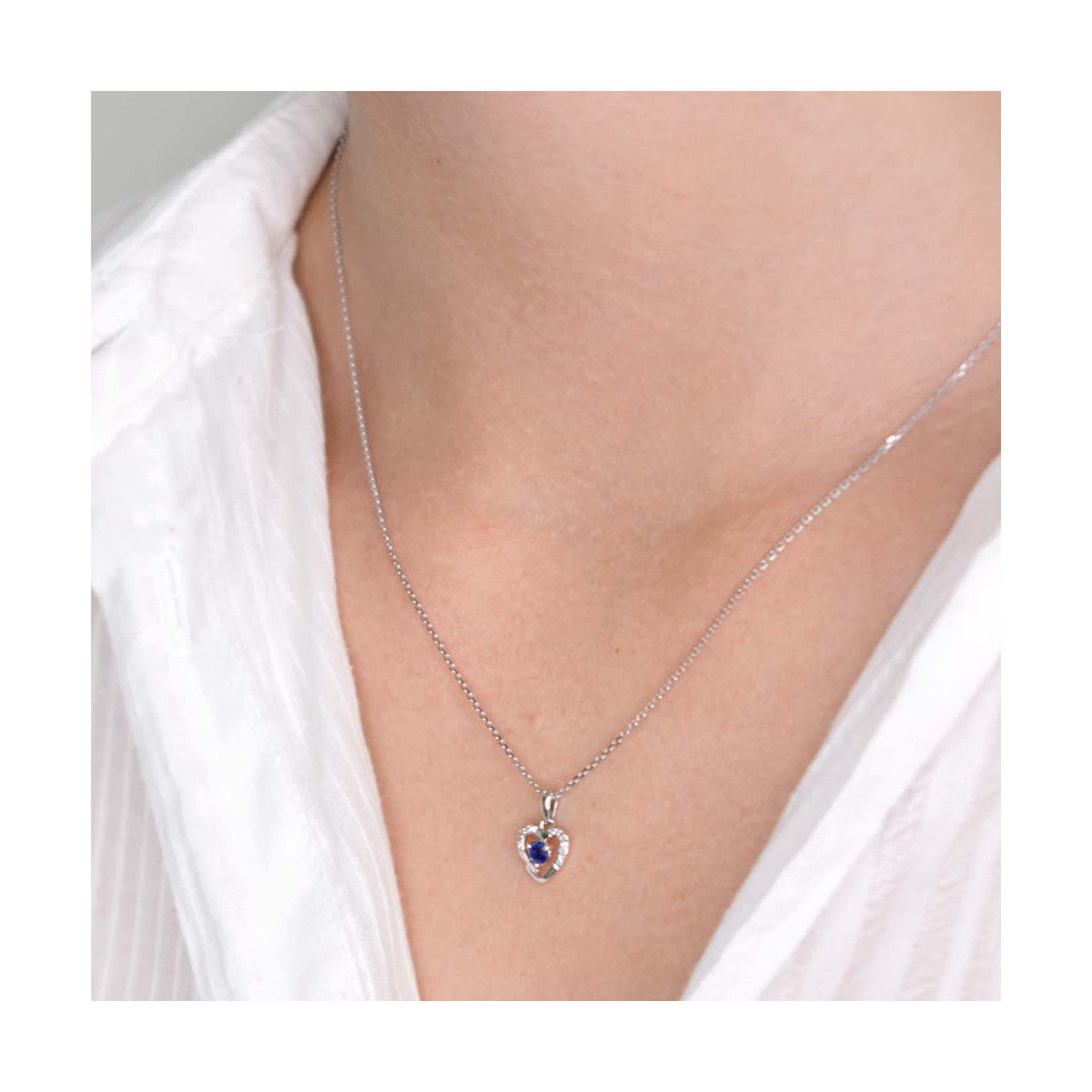 Pendentif Heart Or et Diamants Pendentif "Engouement Enchanté" Or blanc et Saphir