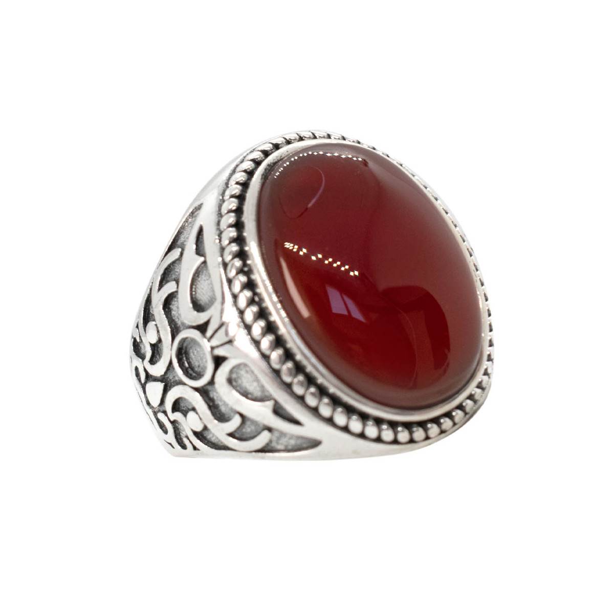 Bague Homme Argent "Aries" pierre rouge ovale Bague Homme Argent 925/1000"Solan" Taille 64