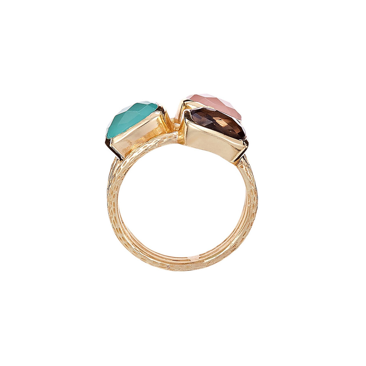 Bague doré "Elsa" Acqua Calci Bague "Cyclique" Quartz rose, Aqua Calci et Quartz fumé Laiton doré