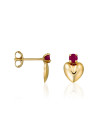 Boucles d'oreilles puces cœurs rubis Or jaune 375/1000 et pierres