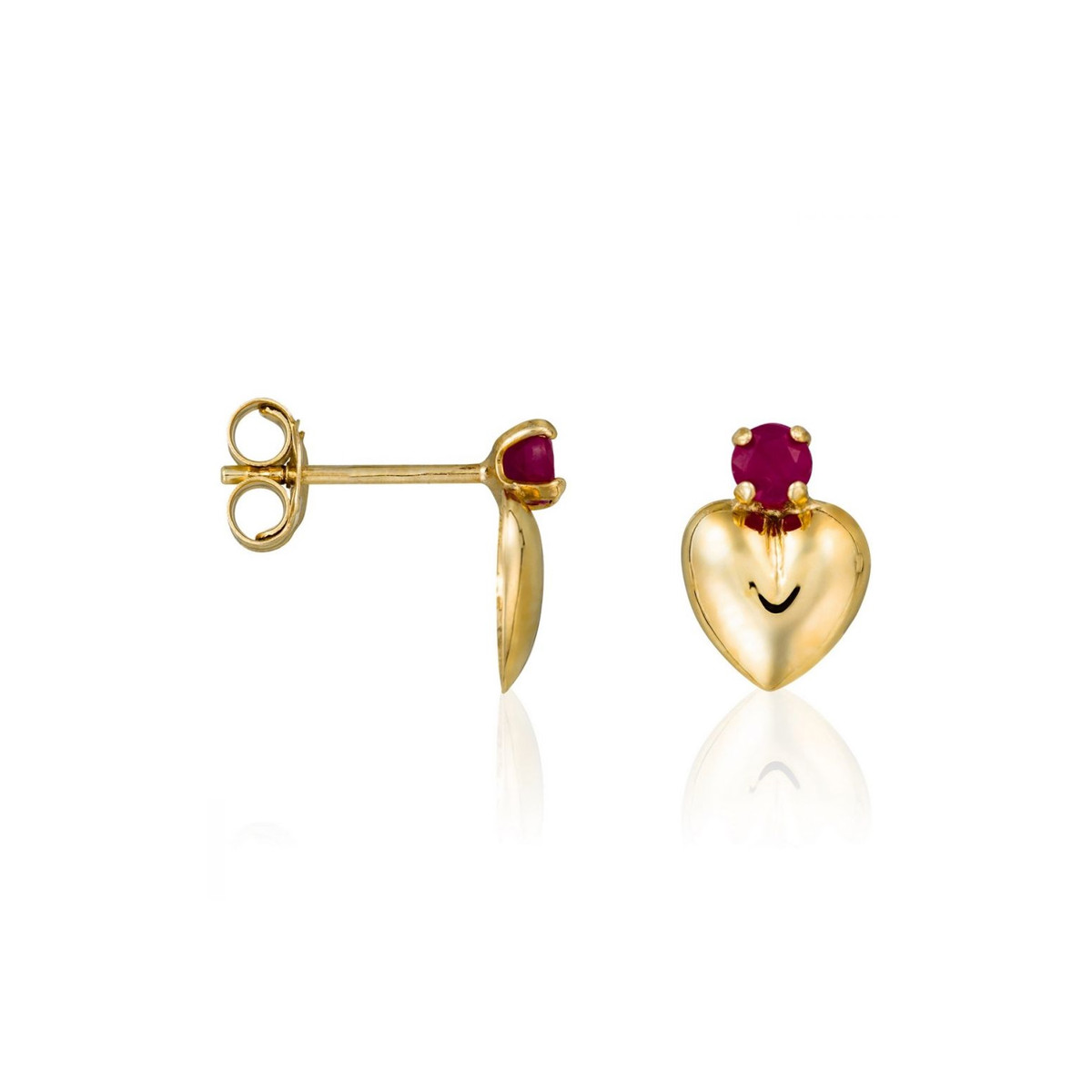 Boucles d'oreilles puces cœurs rubis Or jaune 375/1000 et pierres Boucles d'oreilles Or jaune et pierres
