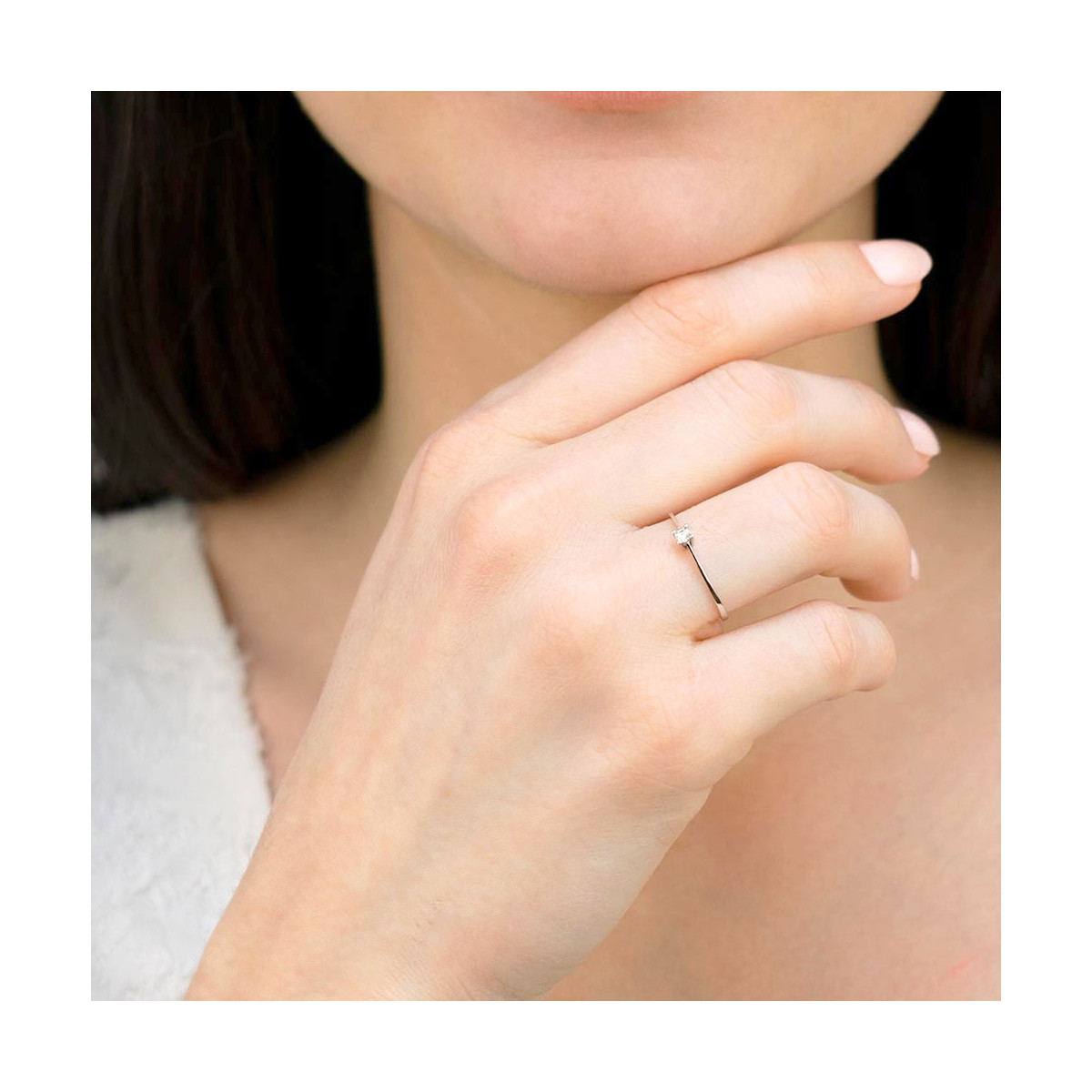 Bague "Petit solitaire" Or blanc et Diamants