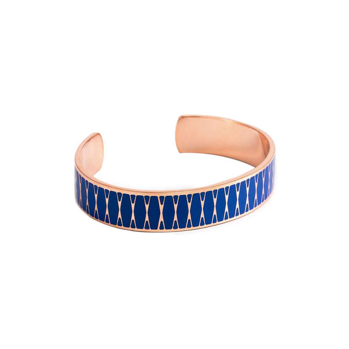 Bracelet ouvert "PALMA" Émail bleu finition rosée