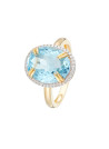 La bague de 1,68 g d'Or Jaune 375, ornée de Topaze bleue 7 carat et Diamants P1 0,10 carat