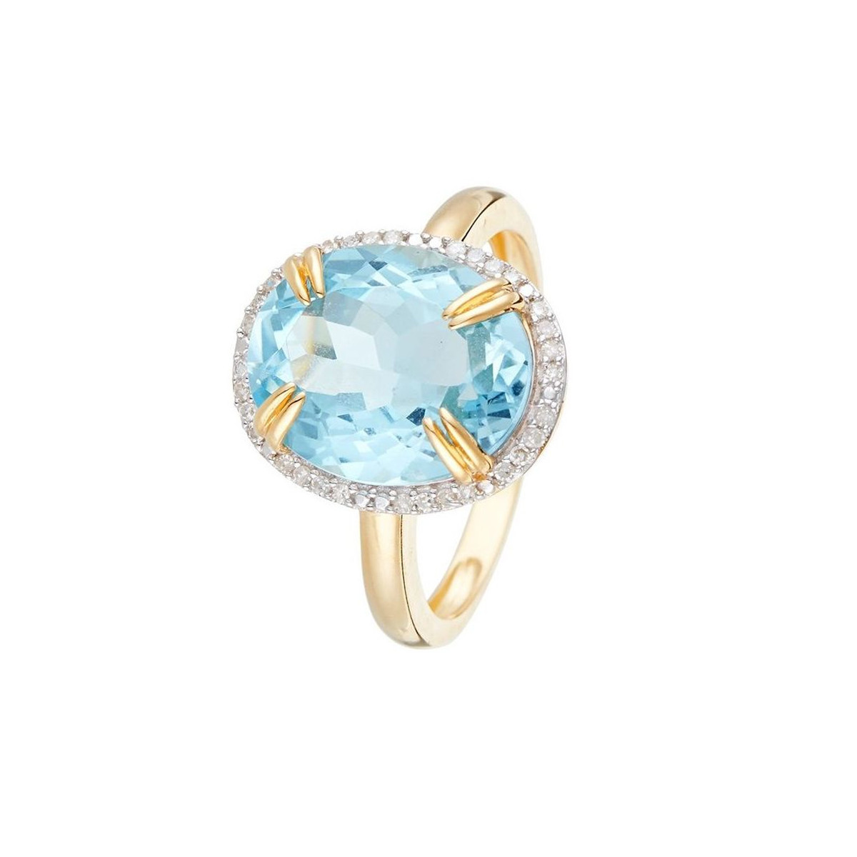 La bague de 1,68 g d'Or Jaune 375, ornée de Topaze bleue 7 carat et Diamants P1 0,10 carat Bague " Elvire" Or jaune et Topaze