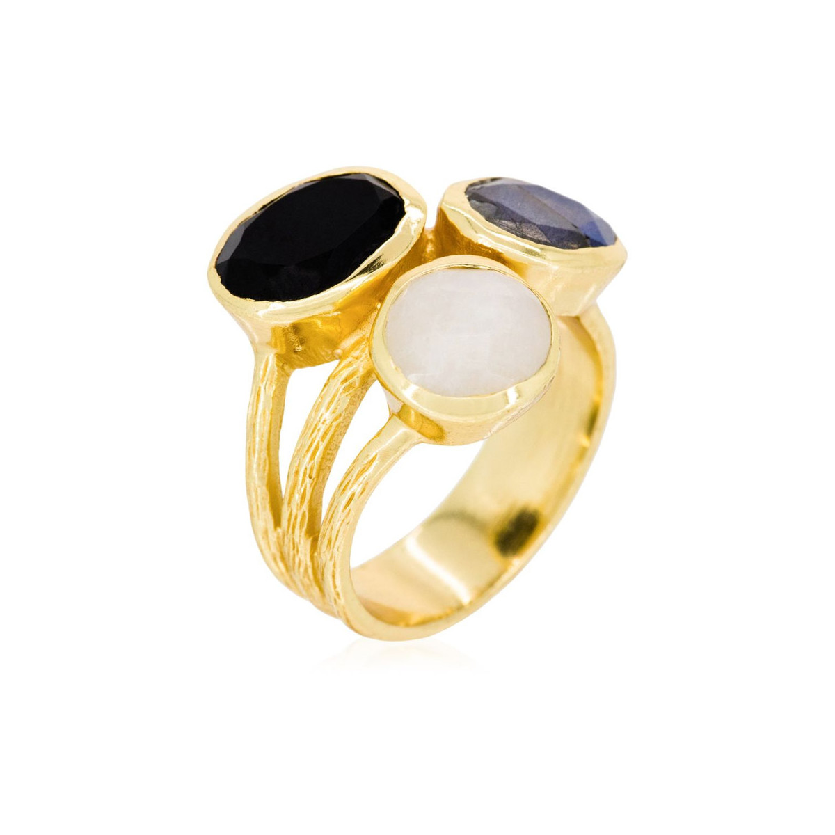 Bague "Éternité" Onyx et Labradorite Laiton doré
