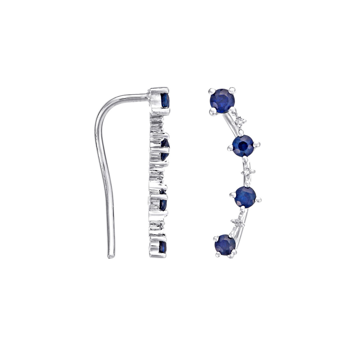 Boucles d'oreilles Océan grimpantes en Or Blanc, Diamants et Saphir Boucles d'oreilles "Lune Solaire" Or blanc et Saphir