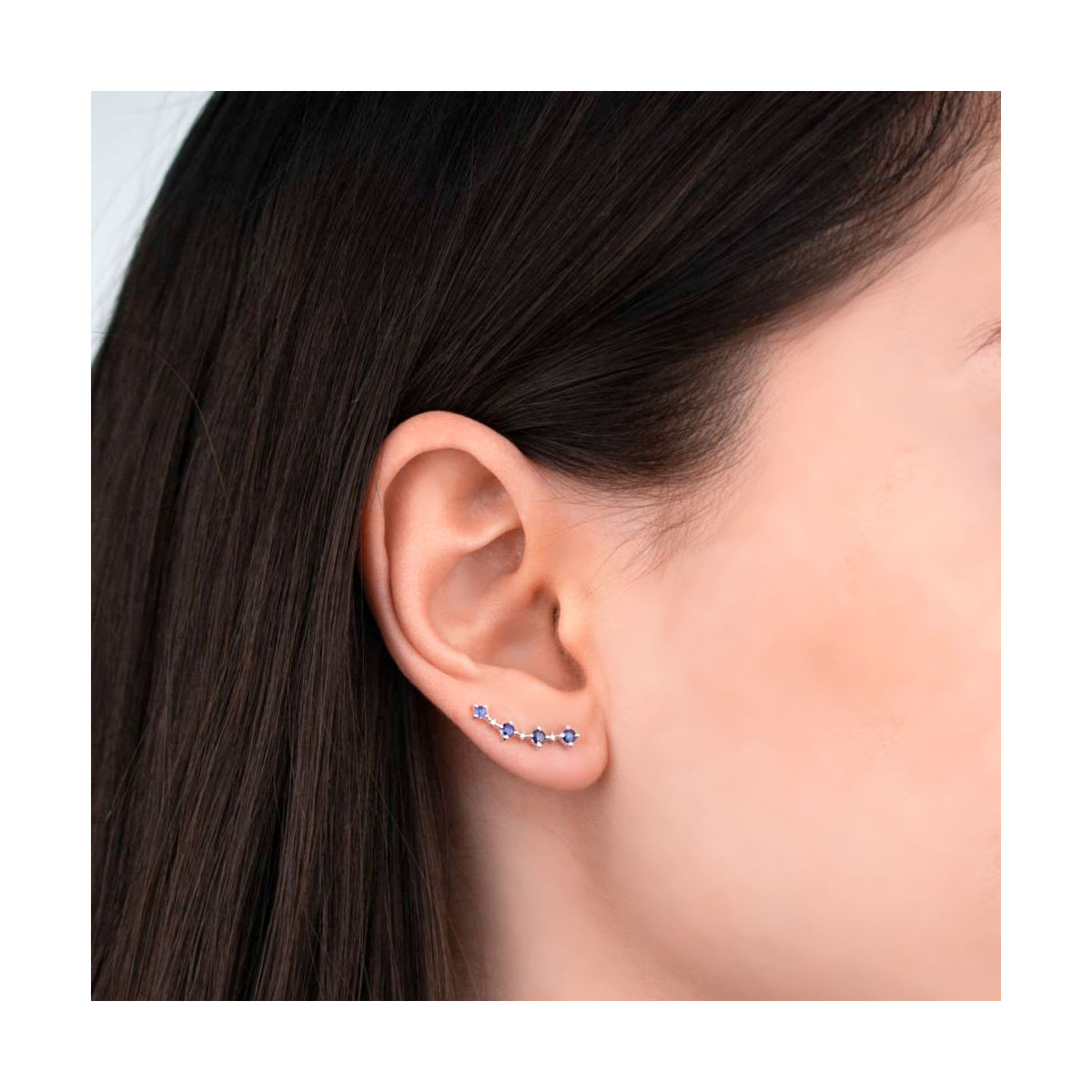 Boucles d'oreilles Océan grimpantes en Or Blanc, Diamants et Saphir Boucles d'oreilles "Lune Solaire" Or blanc et Saphir