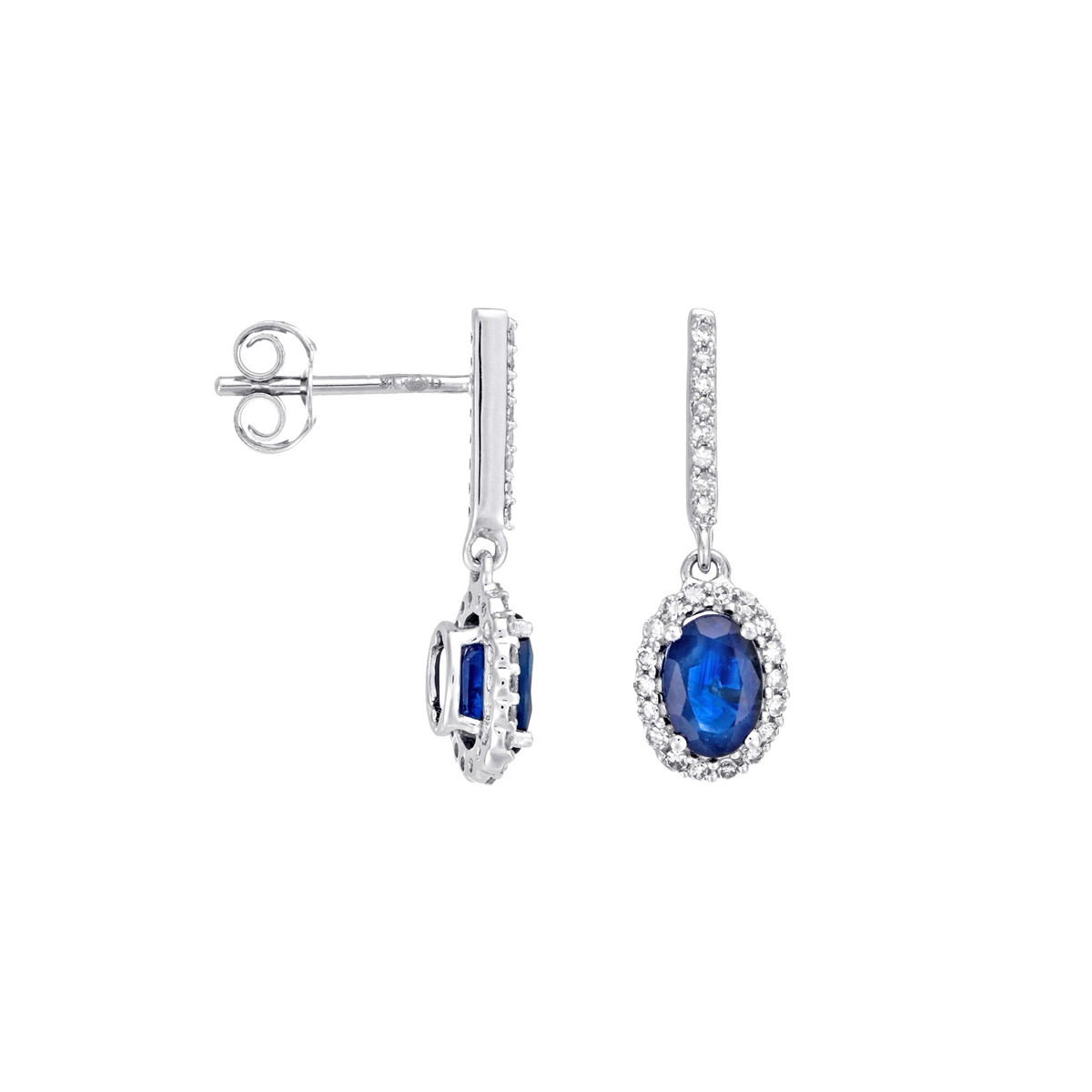 Boucles d'Oreilles Or Blanc, Diamants 0,17 carat et Saphir 1,4 carat "COURTOISIE"