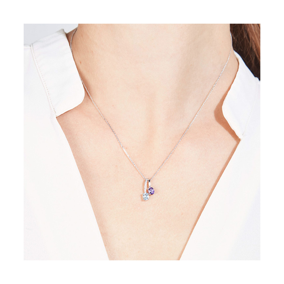 Pendentif Or Blanc Diamant et Pierres Précieuses Pendentif Or Blanc Diamant et Pierres Précieuses