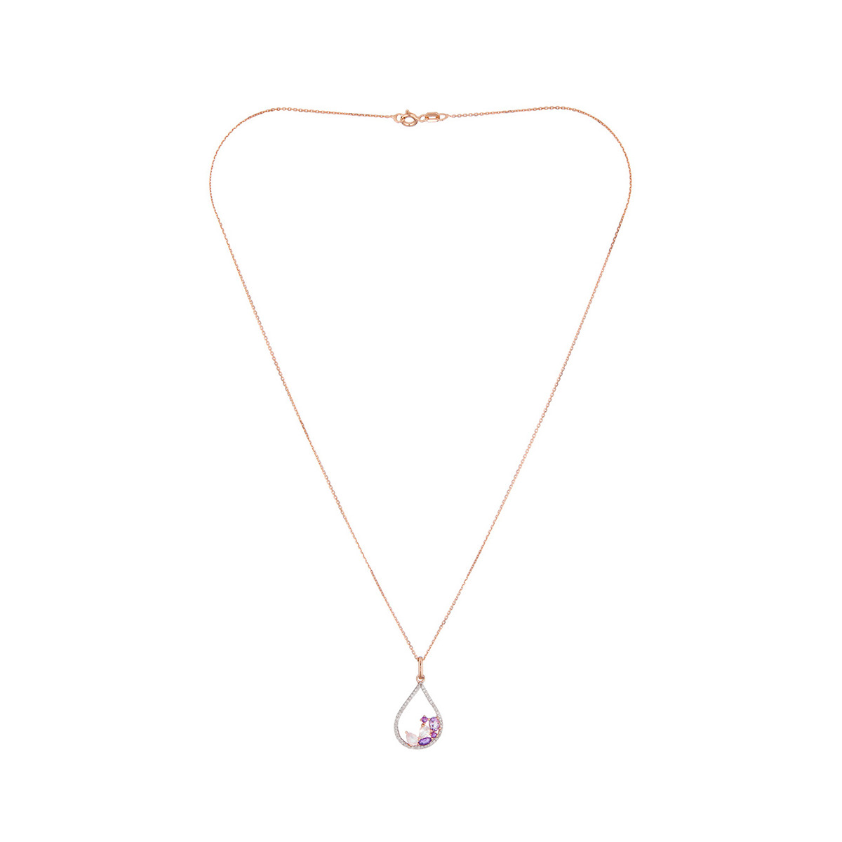 Pendentif Or Rose "LILAS" Diamants 0,19 carat avec Améthyste 0,31 carat et Quartz rose 0,33 carat Pendentif "Lilas Quartz" Or Rose et Diamants