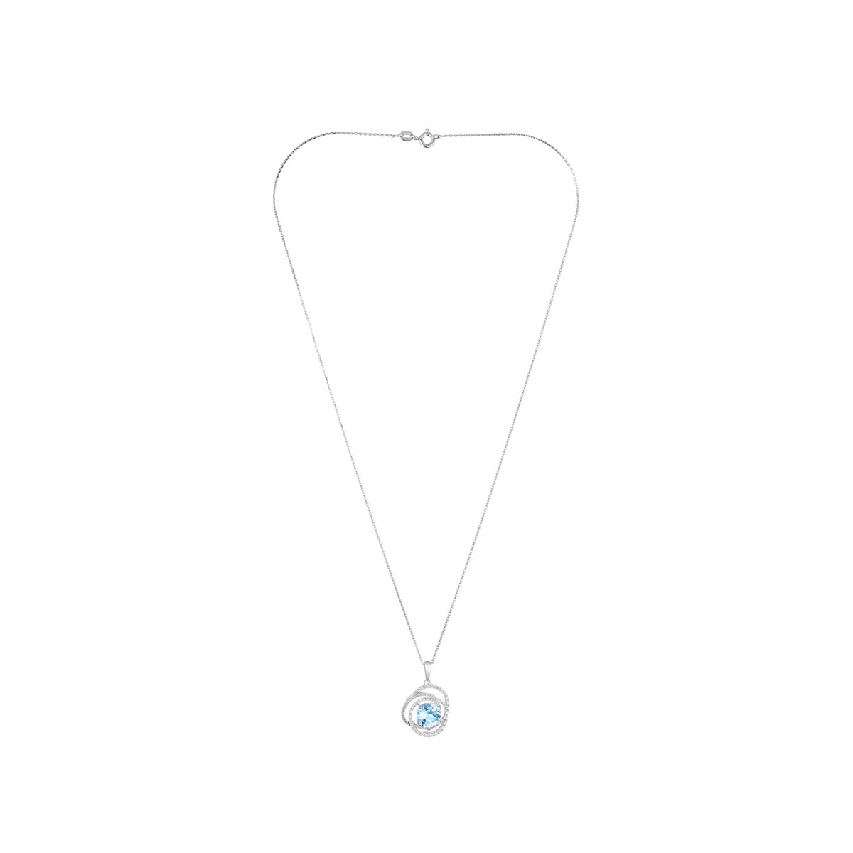 Pendentif Or Blanc "SEYCHELLES" Diamants 0,17 carat et Topaze 2,25 carat Pendentif "Mahélie" Or blanc et Topaze