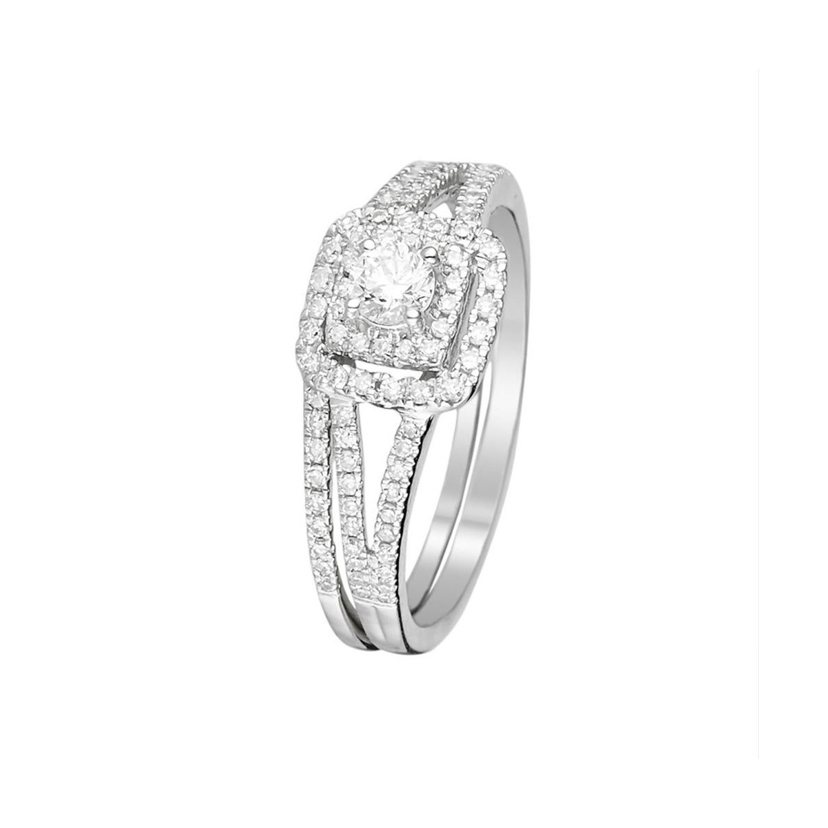 Bague "Duo Carré somptueux" Or blanc et Diamants