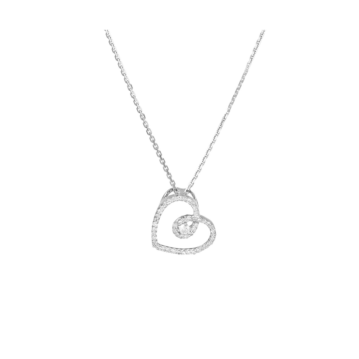 Pendentif Or Blanc et Diamants 0,15 carat "MY SWEET LOVE" + chaîne argent offerte Pendentif Cœur "My Sweet Love" Or Blanc et Diamants