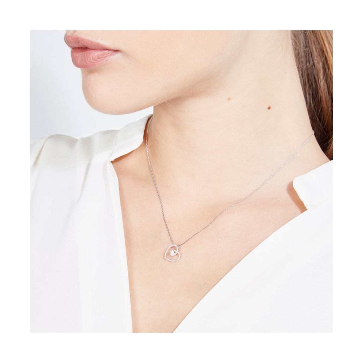 Pendentif Or Blanc et Diamants 0,15 carat "MY SWEET LOVE" + chaîne argent offerte Pendentif Cœur "My Sweet Love" Or Blanc et Diamants