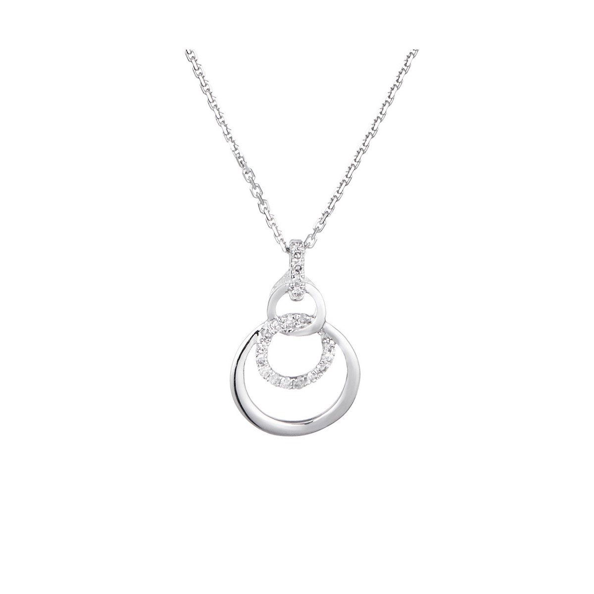 Pendentif Or Blanc et Diamants 0,06 carat "NOLA" + chaîne argent offerte Pendentif Or Blanc et Diamants 0,06 carat "NOLA" + chaîne argent offerte