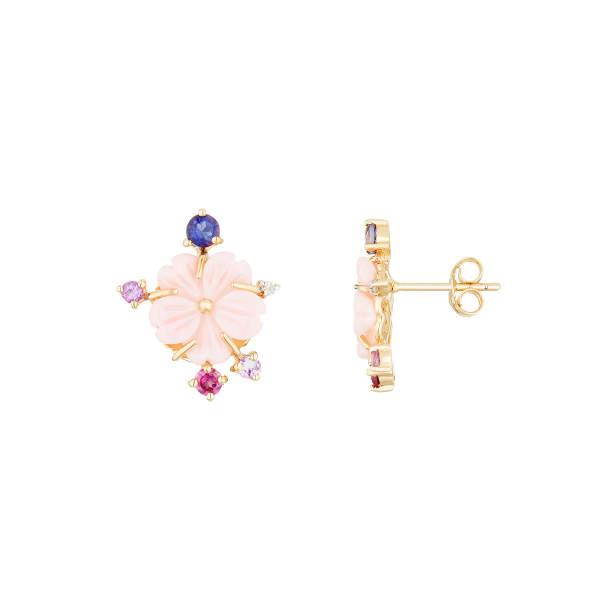 Boucles d'oreilles Or Jaune Diamant et Pierre précieuses Boucles d'oreilles "La Voluptueuse" Or jaune et Multipierres