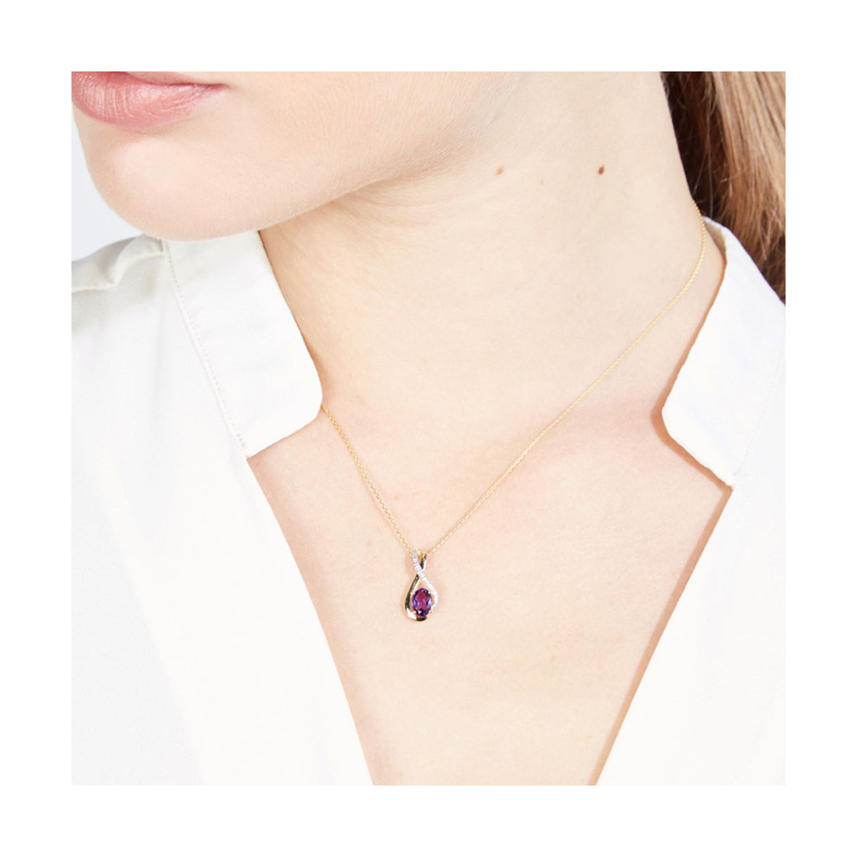 Pendentif Or Jaune Diamant et Améthyste Pendentif "Ambre" Or jaune et Améthyste