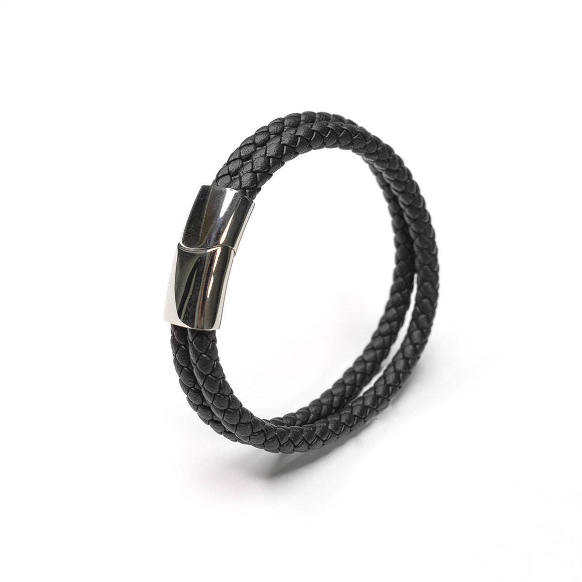 Bracelet Homme double tour cuir noir "HOOKS"