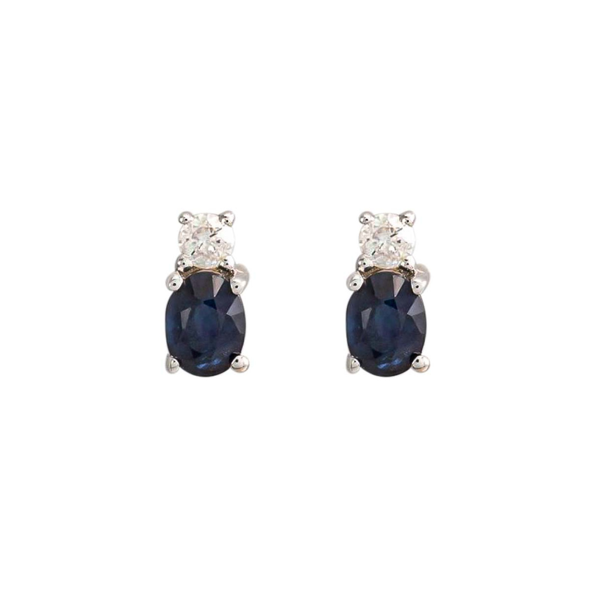 Boucles d'oreilles oursons en or blanc 9k, serties de 2 saphirs 0,5 carat et 2 solitaires 0,08 carat Boucles d'oreilles "Iliane" Or blanc et Saphir