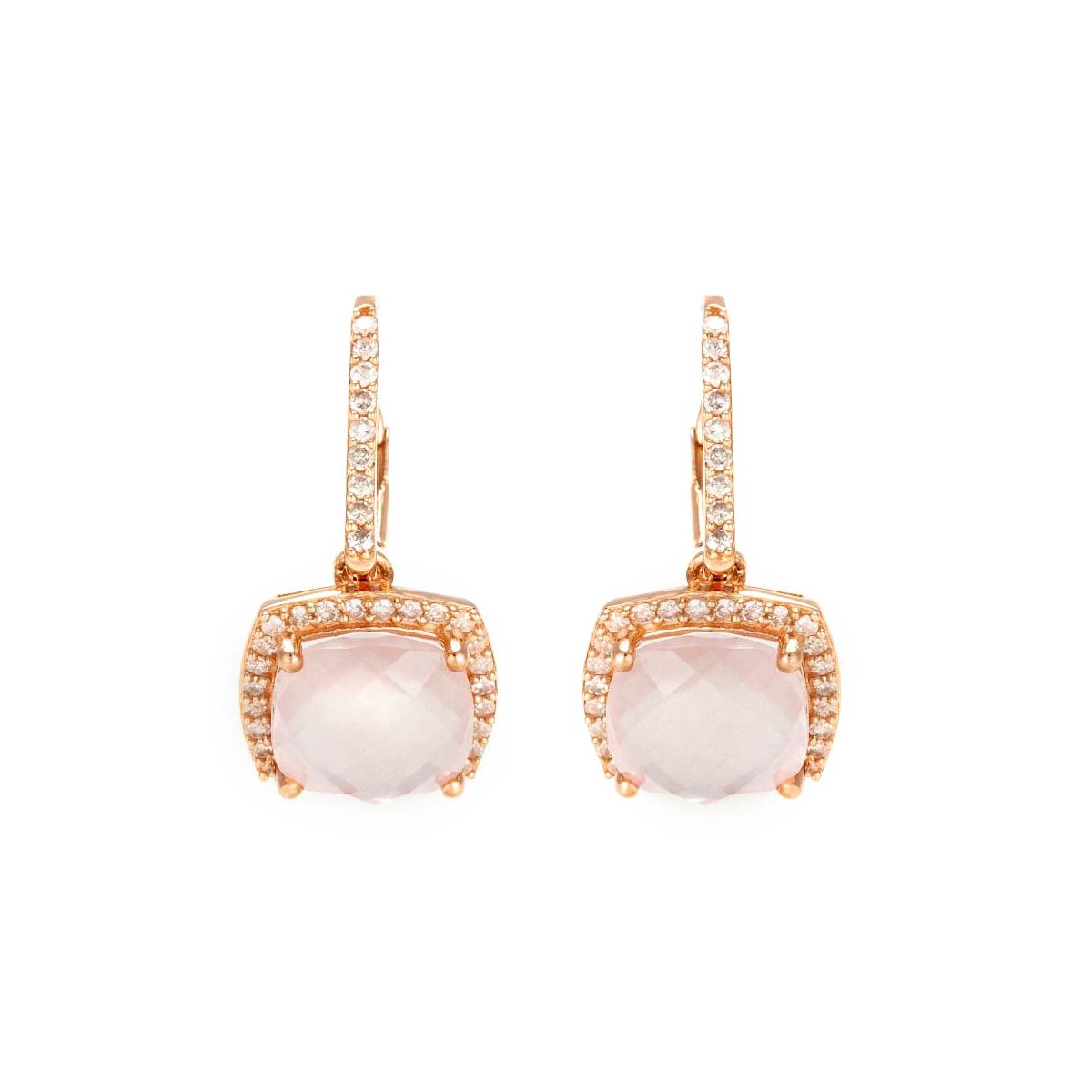 Boucles d'oreilles Or Rose Diamant et Quartz Rose