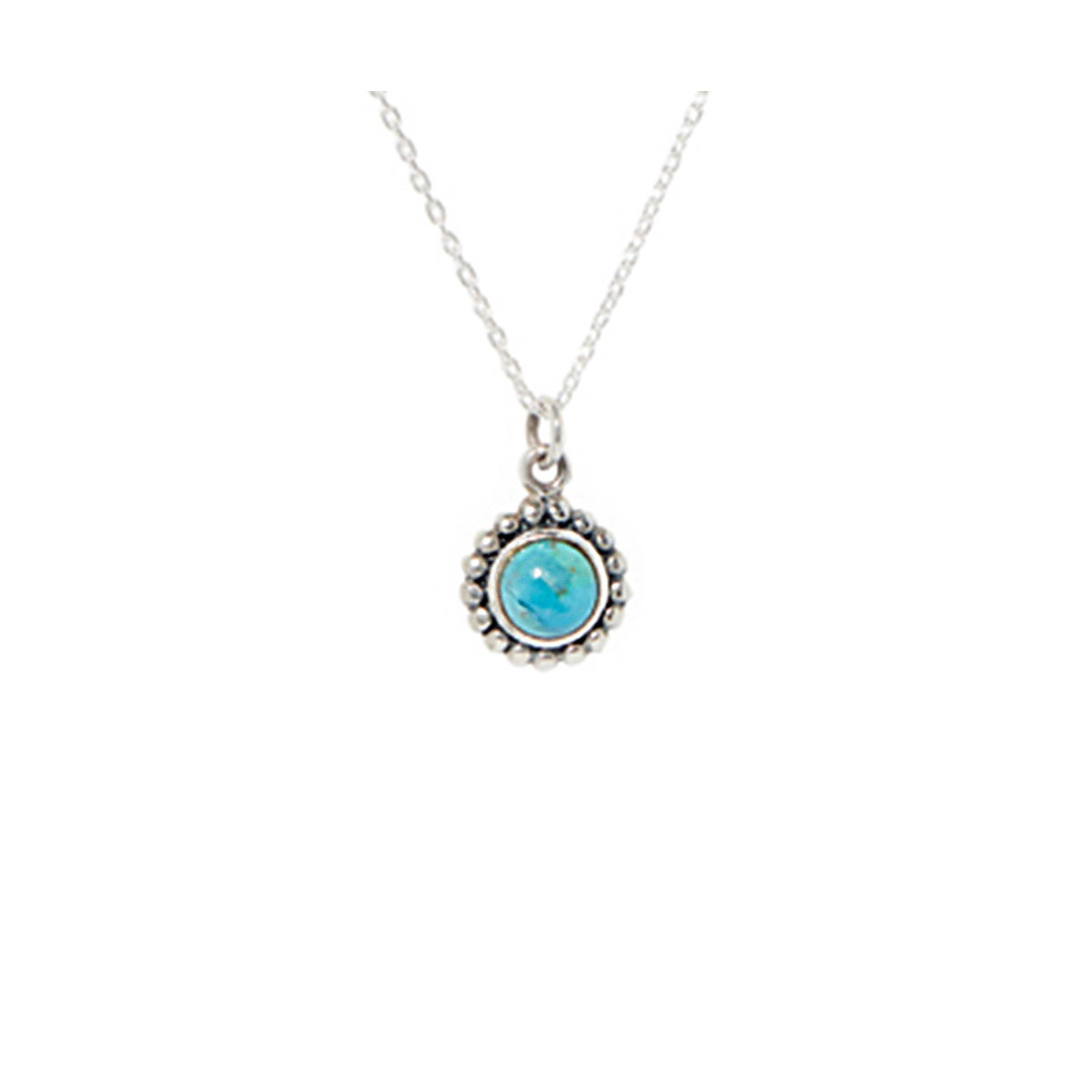 Collier argent massif turquoise centrale ronde Collier "Nochebuena" Turquoise 0,12ct et Argent Massif 925/1000