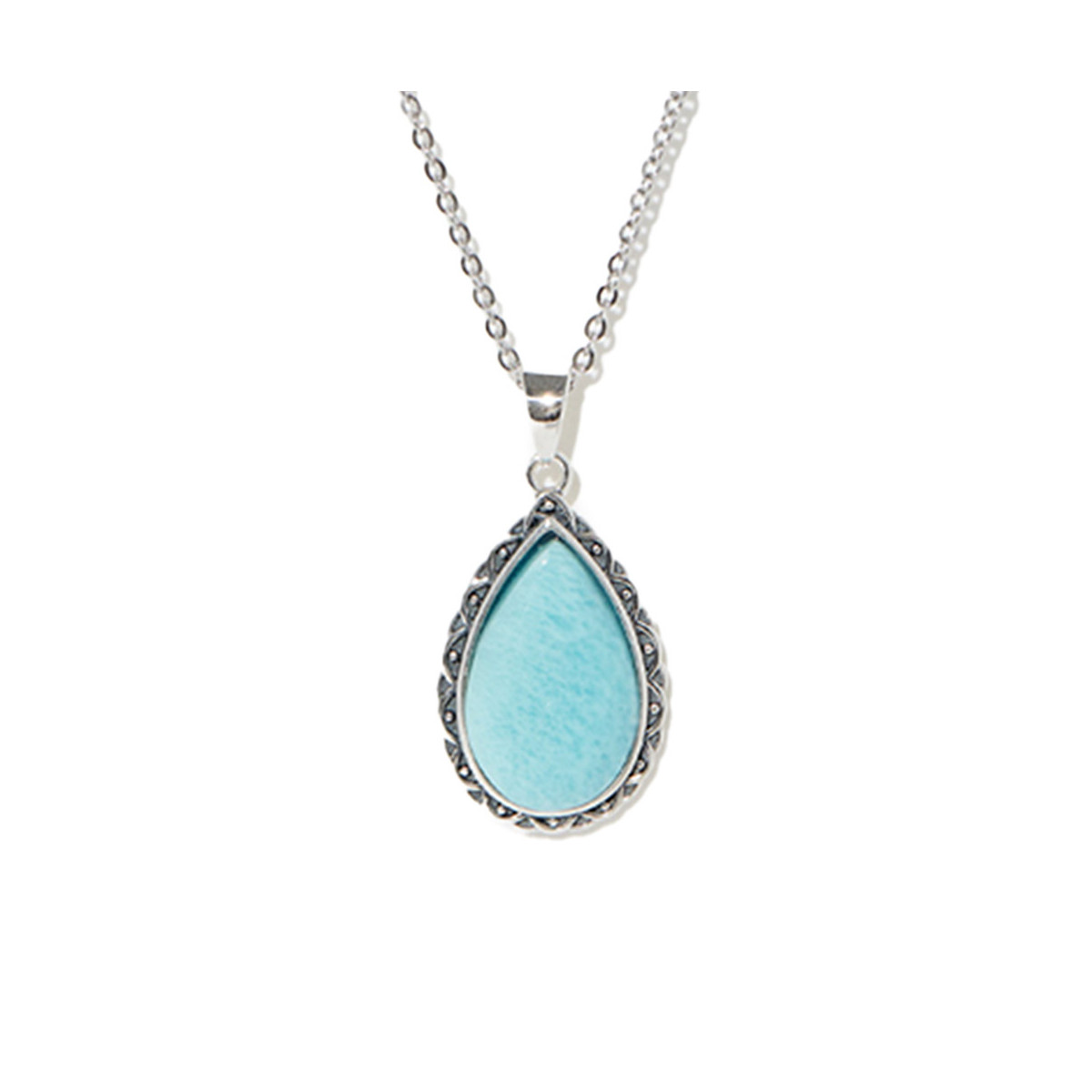 Pendentif argent massif goutte d'eau serti d'une pierre de larimar Pendentif "Chambira" Larimar 5,56ct et Argent Massif 925/1000