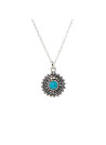 Collier argent massif turquoise centrale ronde forgé détails rosace