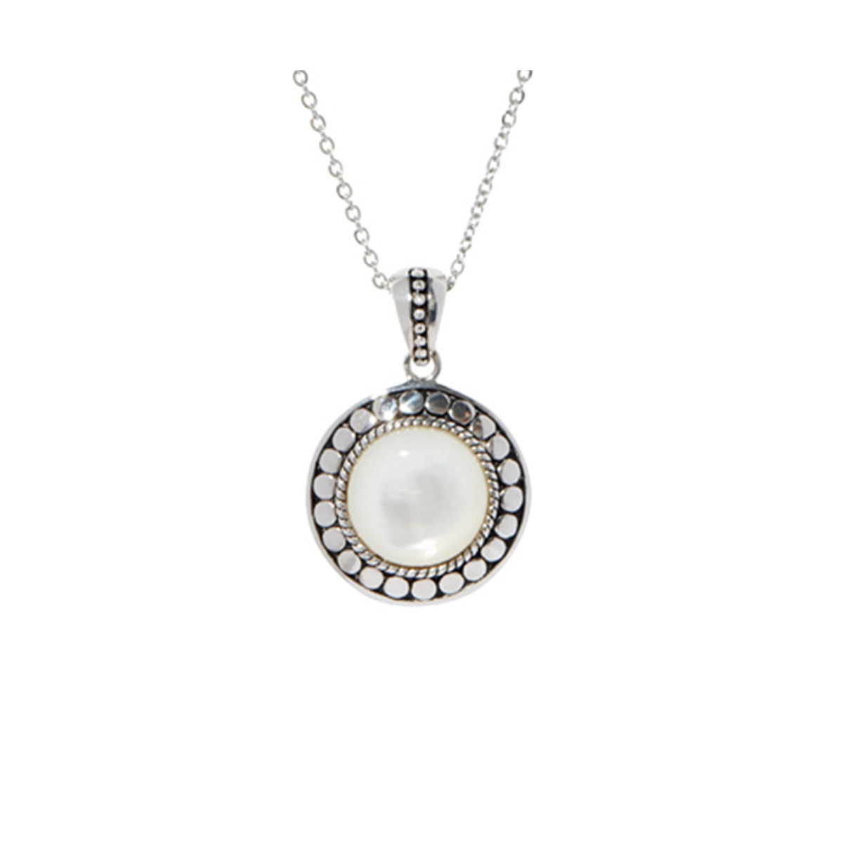 Pendentif argent massif et pierre naturelle nacre blanche Pendentif "Paico" Nacre 6,3ct et Argent Massif 925/1000