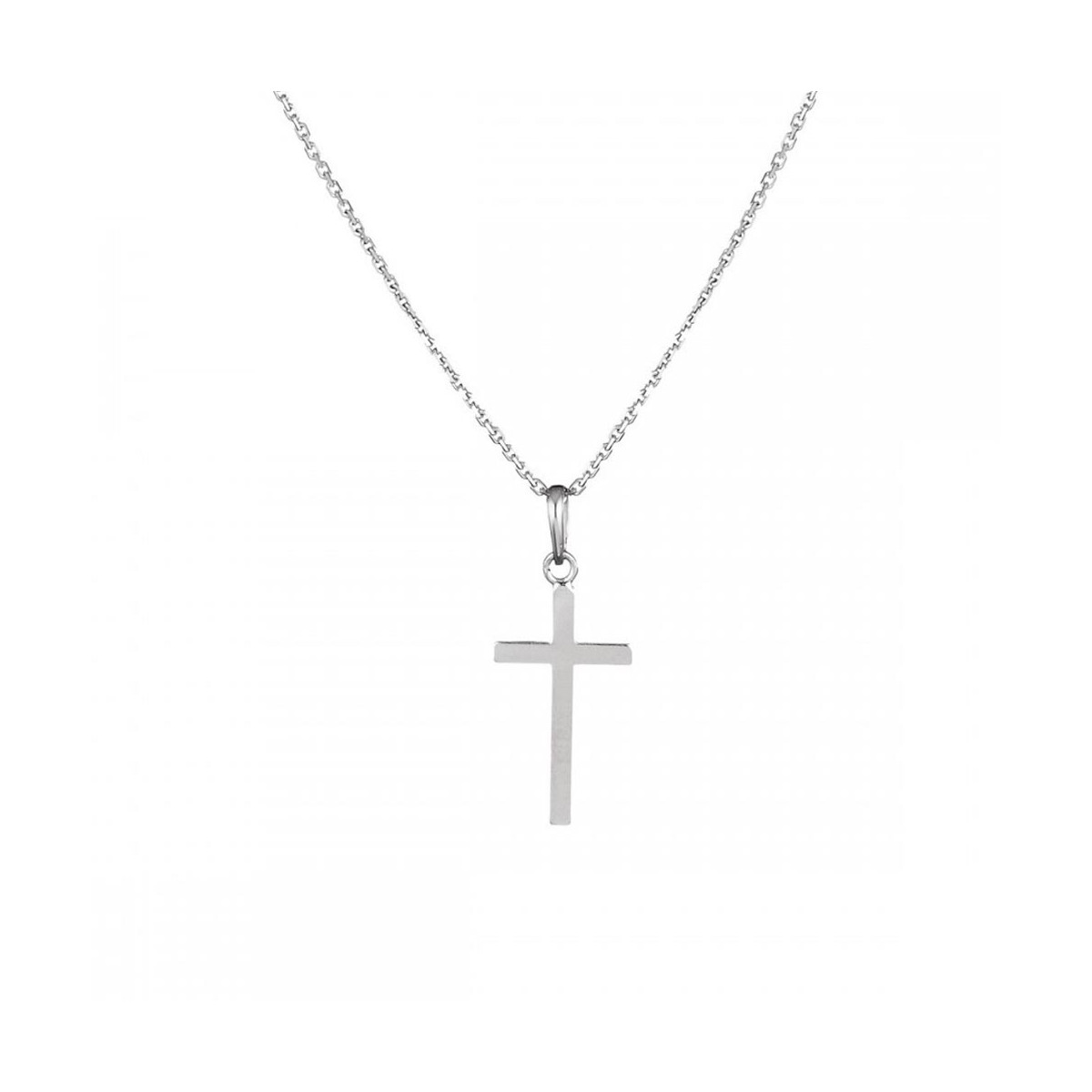Pendentif Or Blanc "Croix Croyance" + chaîne argent offerte Pendentif "Vénération" Or blanc