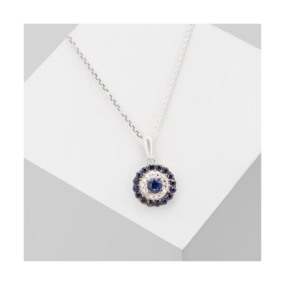 Pendentif Or Blanc Diamant et Saphir Pendentif " Clothilde" Or blanc et Saphir