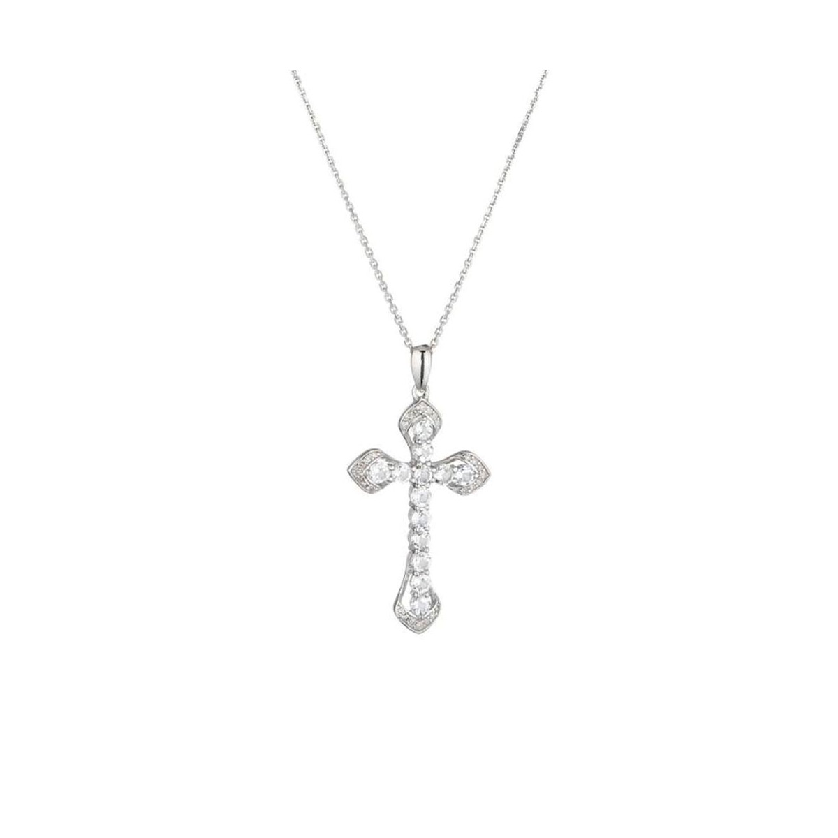 Pendentif Or Blanc Diamant et Topaze Pendentif "La Belle Croix" Or blanc et Topaze