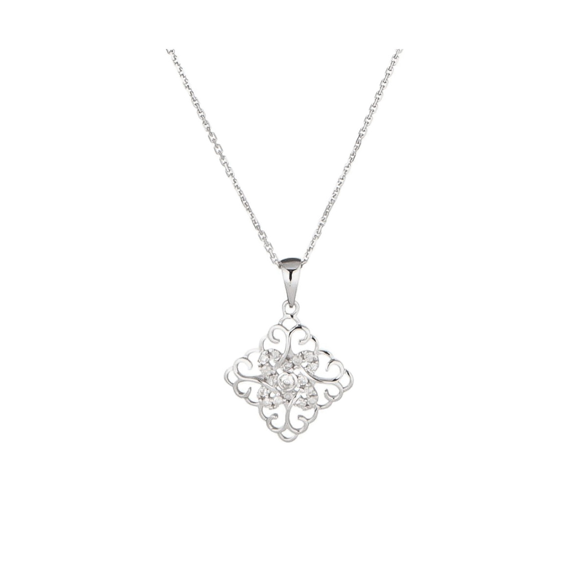 Pendentif Losange Or Blanc et Diamant Pendentif Or Blanc et Diamant