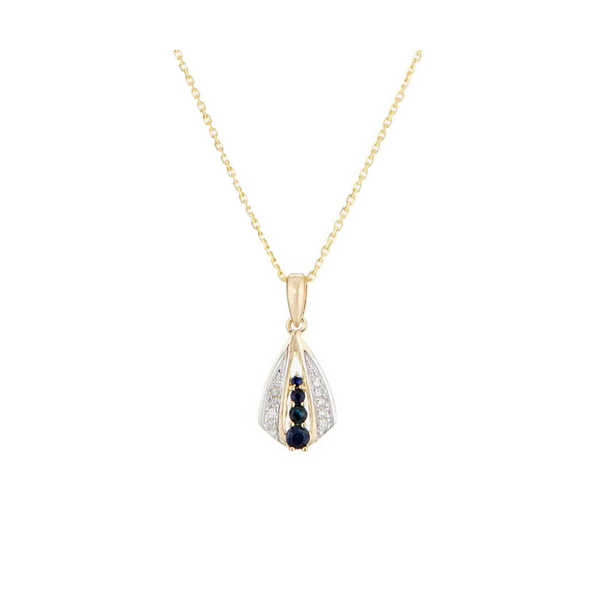 Pendentif Or Jaune Diamant et Saphir serti de 4 saphirs 0,268 carat et 10 diamants HP1 Pendentif "Florina" Or jaune et Saphir