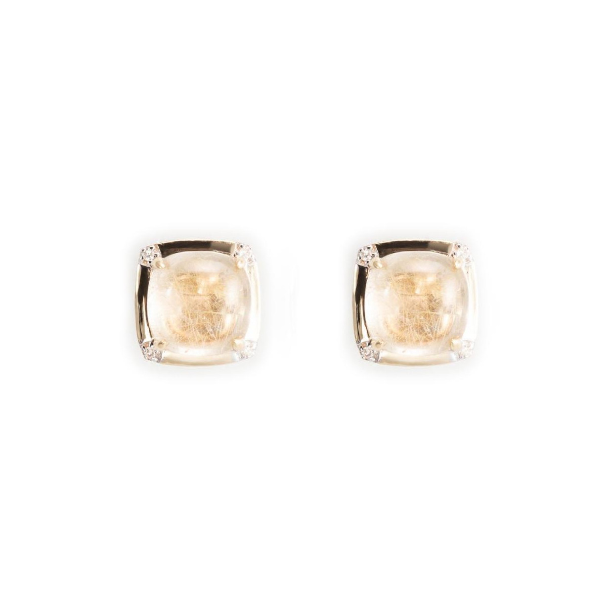 Boucles d'oreilles Or Jaune Diamant et Rutile