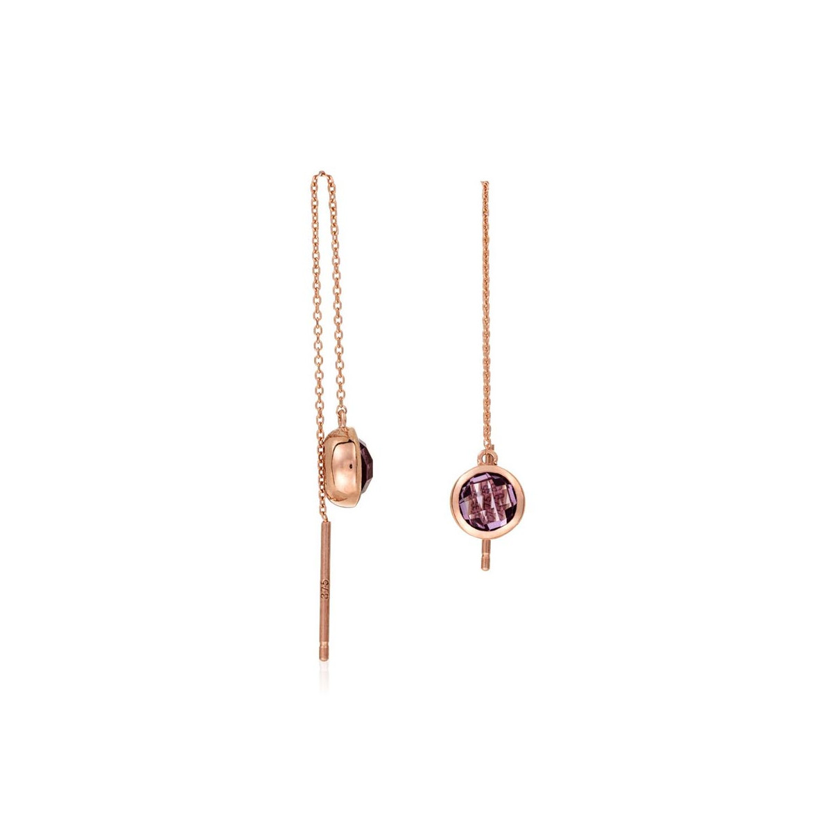 Boucles d'oreilles Or Rose et Améthyste or rose 9k serties de 2 améthystes pour un total de 1,9 carat Boucles d'oreilles Or Rose et Améthyste