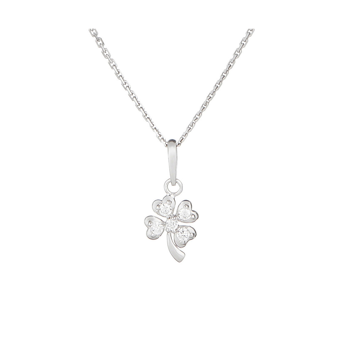 Pendentif Or Blanc et oxydes de zirconium"Petit Trèfle" + chaîne argent offerte Pendentif "Trèfle Lumineux" Or blanc